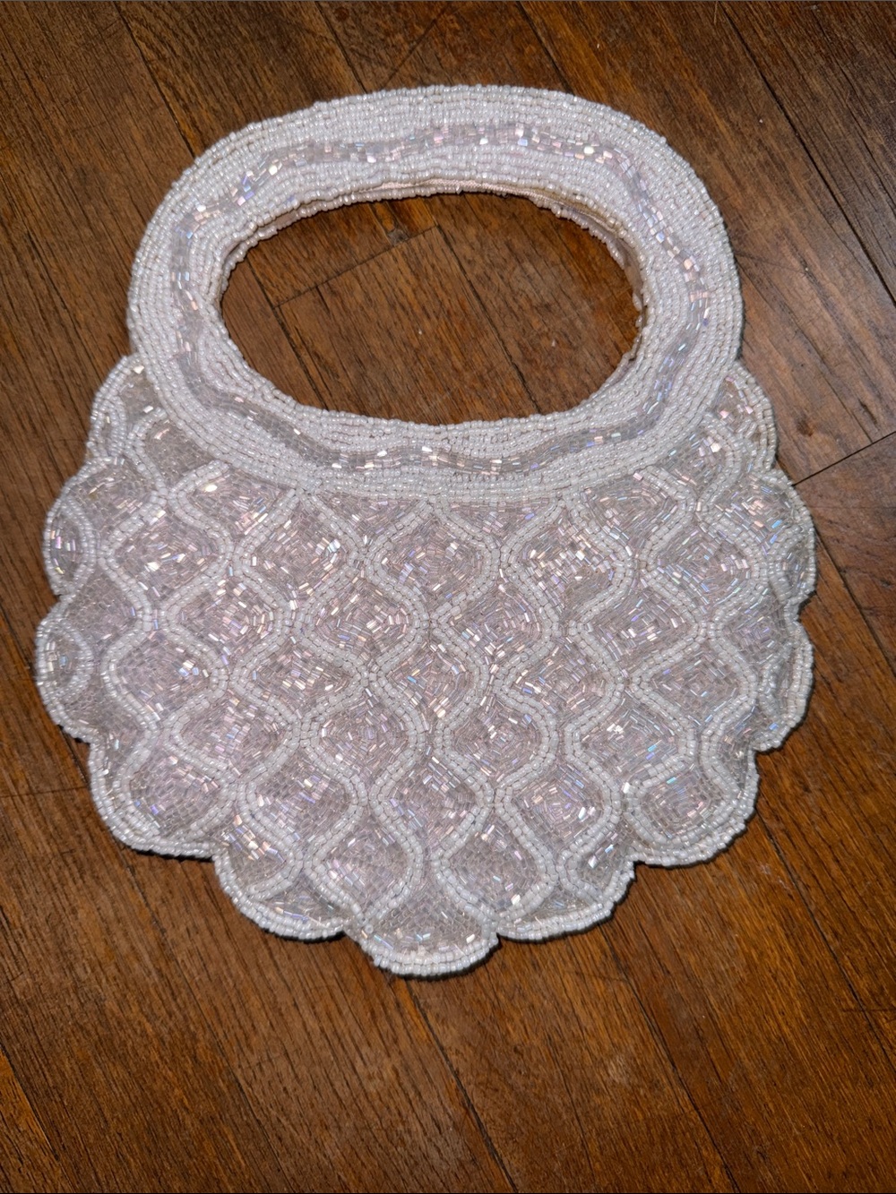 Beaded Scalloped White Evening Clutch